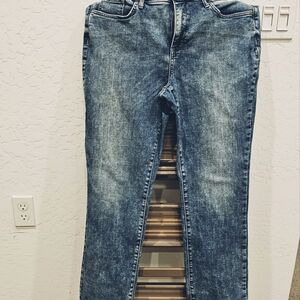 NYDJ Blue Boot Cut Jeans with Distressed Look